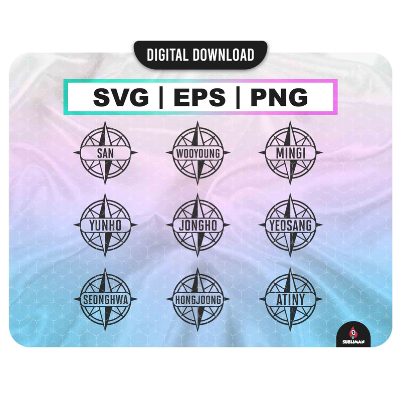 Ateez members Svg Ateez kpop PNG Ateez member printable Decal EPS K-pop svg vector files for Cricut - 1.jpg