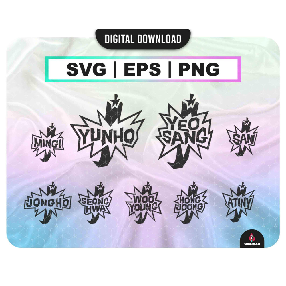 Ateez names Svg, Eps  Ateez member Kpop Star PNG   Ateez K-hot chilli peppers Decal Printable   Vector files for Cricut - 1.jpg