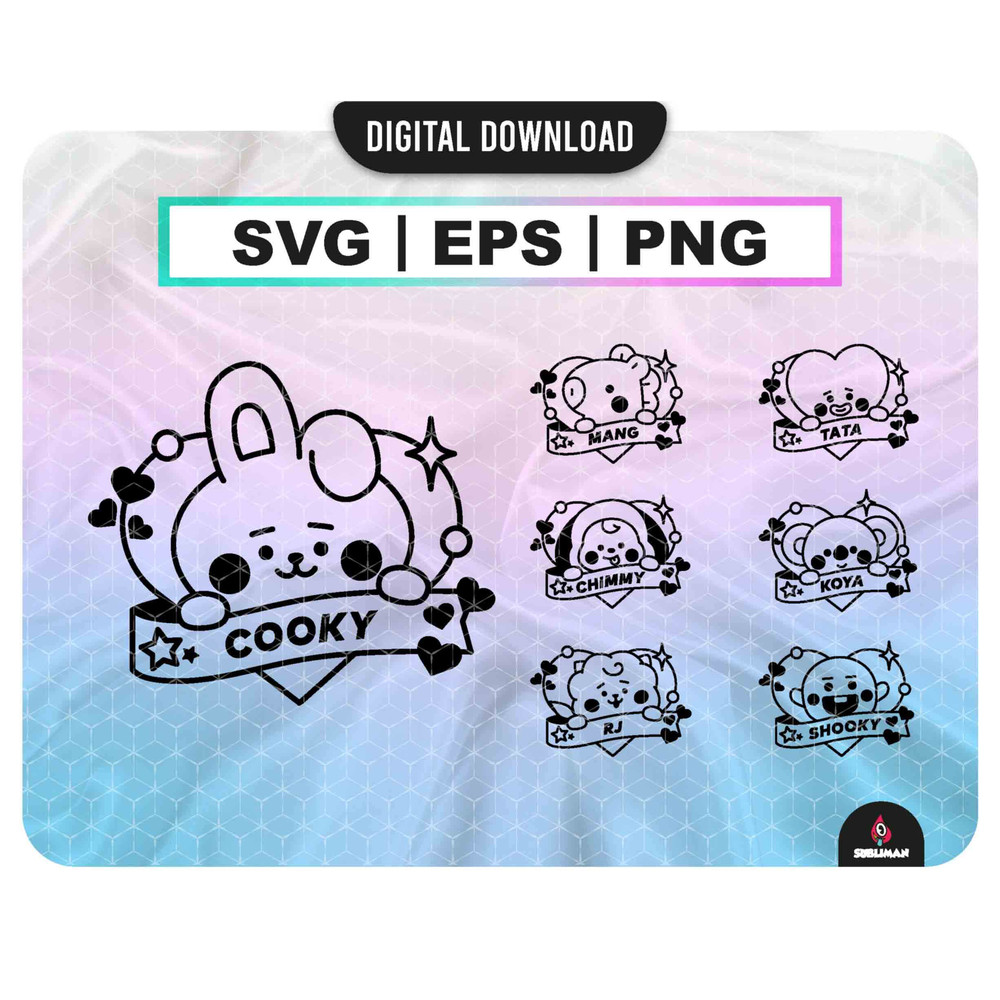 BT21 svg Kpop Star PNG BTS members printable decal Vector files for Cricut - 1.jpg