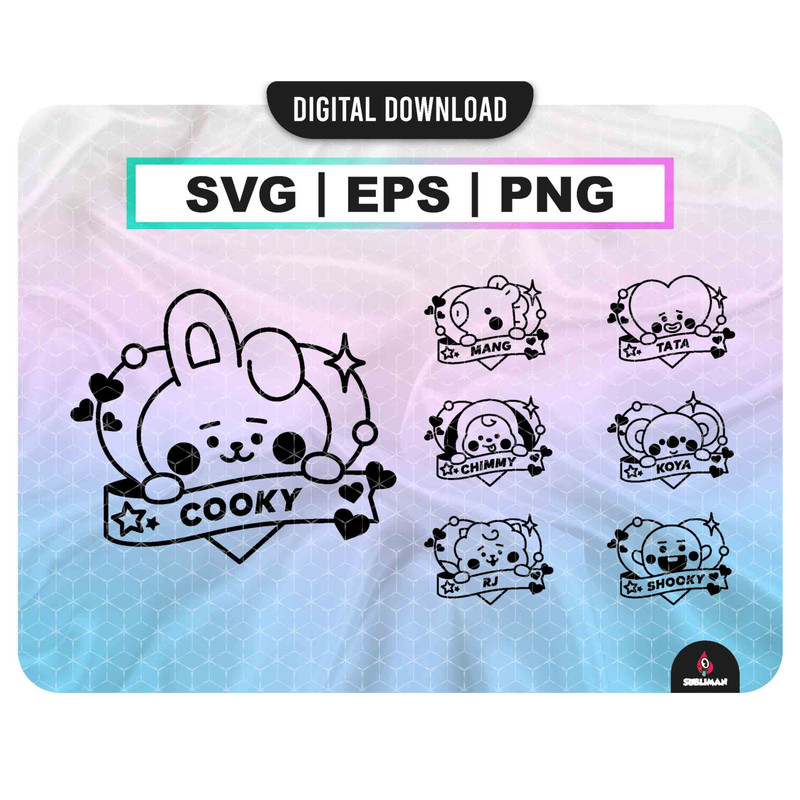BT21 svg Kpop Star PNG BTS members printable decal Vector files for Cricut - 1.jpg