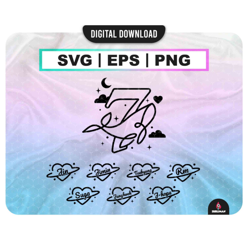 BTS Whale Svg Kpop Star PNG BTS seven printable decal Vector files for Cricut - 1.jpg