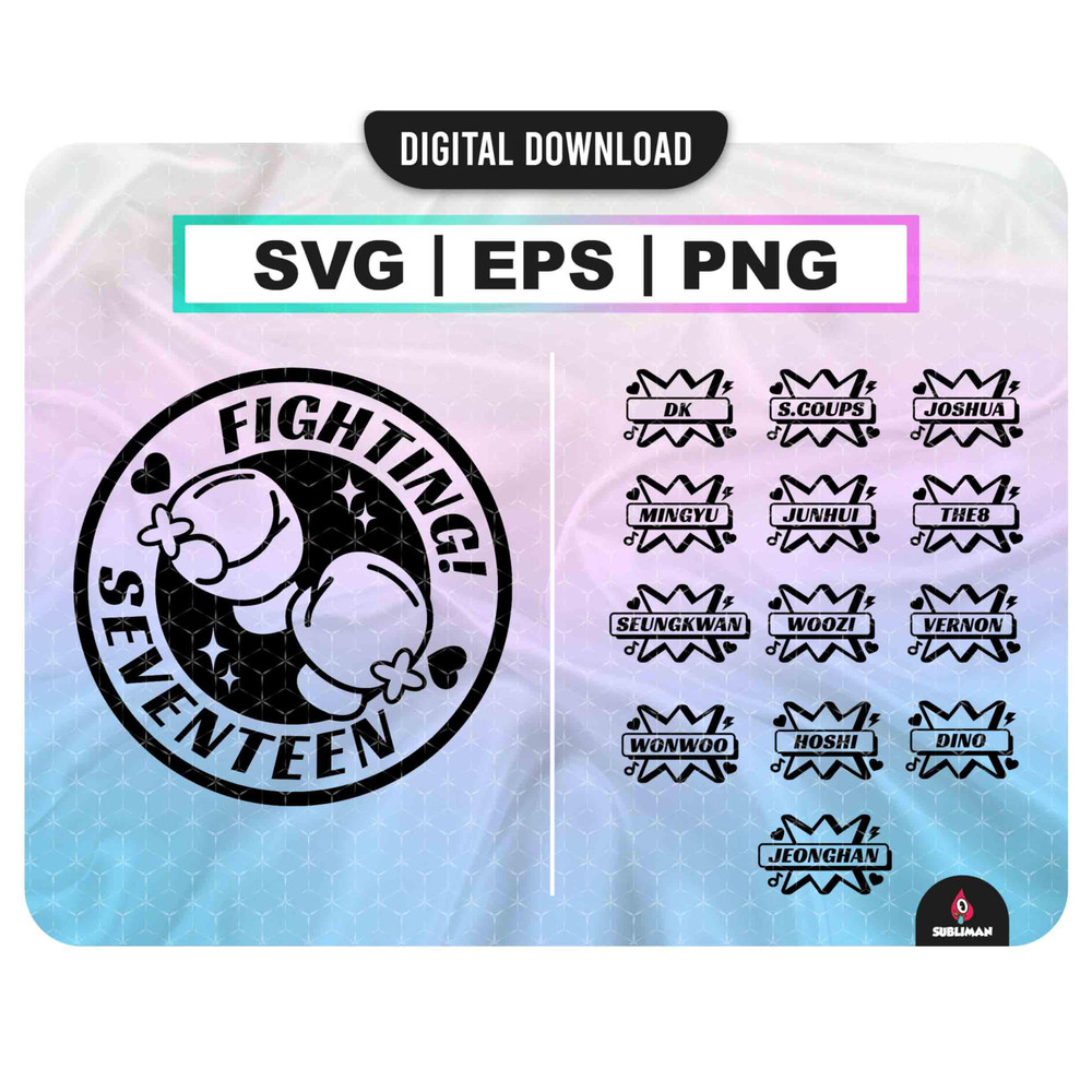 Fighting Seventeen SVG  seventeen Bss kpop PNG  Kpop Star EPS  Seventeen member lightstick decal  vector files for Cricut - 1.jpg