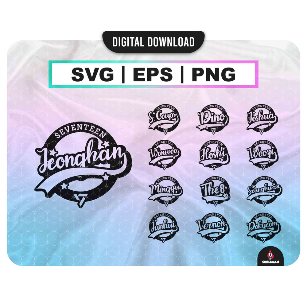 Seventeen members SVG seventeen kpop PNG Seventeen Lightstick Stickers EPS Kpop Star svg vector files for Cricut - 1.jpg