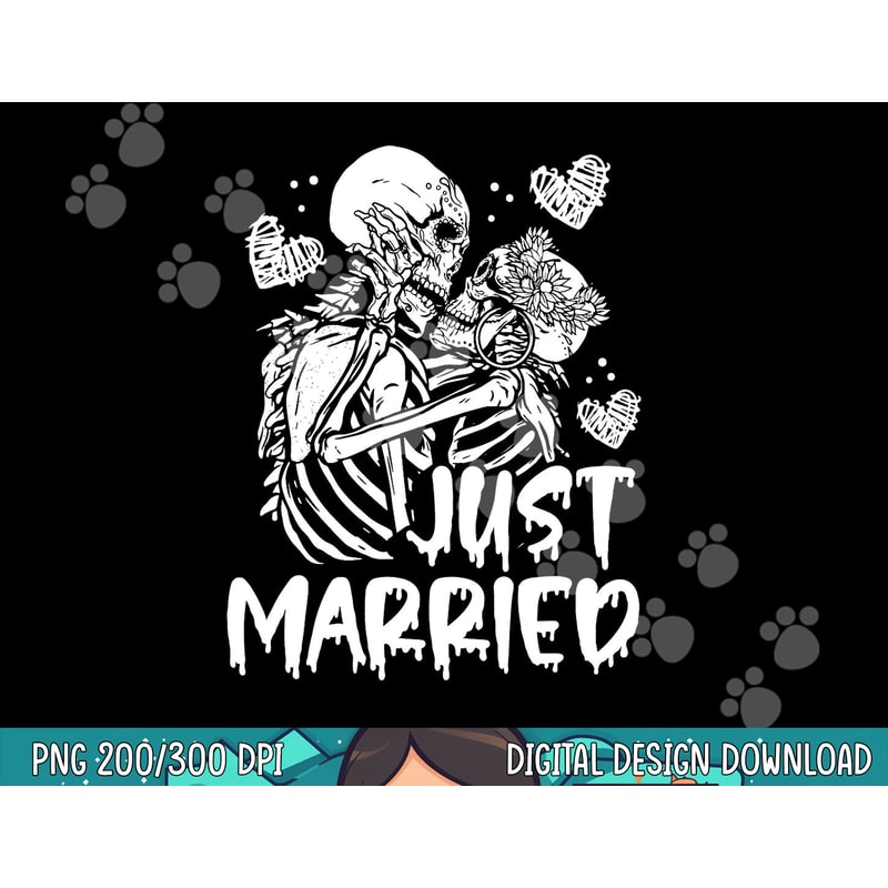 Just Married Halloween Skeleton Bride And Groom Wedding png .jpg