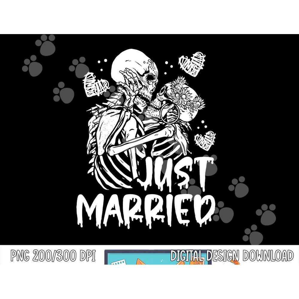 Just Married Halloween Skeleton Bride And Groom Wedding png.jpg