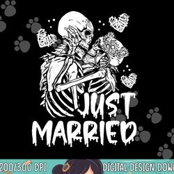 just married halloween skeleton bride and groom wedding png, sublimation copy