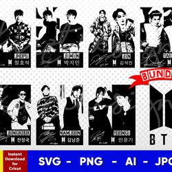 bts bundle stencil , svg, png, ai , digital download cut file template for cricut silhouette vector