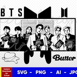 bts butter stencil , svg, png, ai , digital download cut file template for cricut silhouette vector