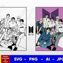 bts , svg, png, ai , digital download cut file template for cricut silhouette vector