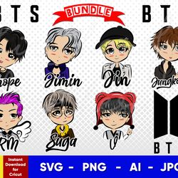 bts chibi vector, stencil , svg, png, ai , digital download cut file template for cricut silhouette