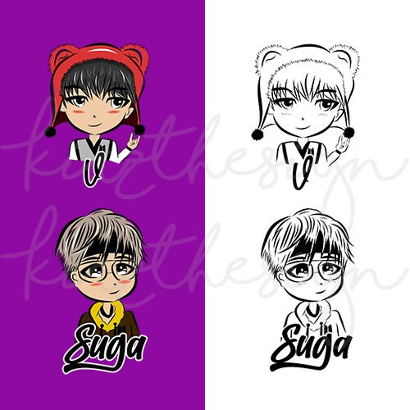 BTS Chibi Vector, Stencil  Svg, Png, Ai  Digital Download cut file template for Cricut silhouette - 4.jpg