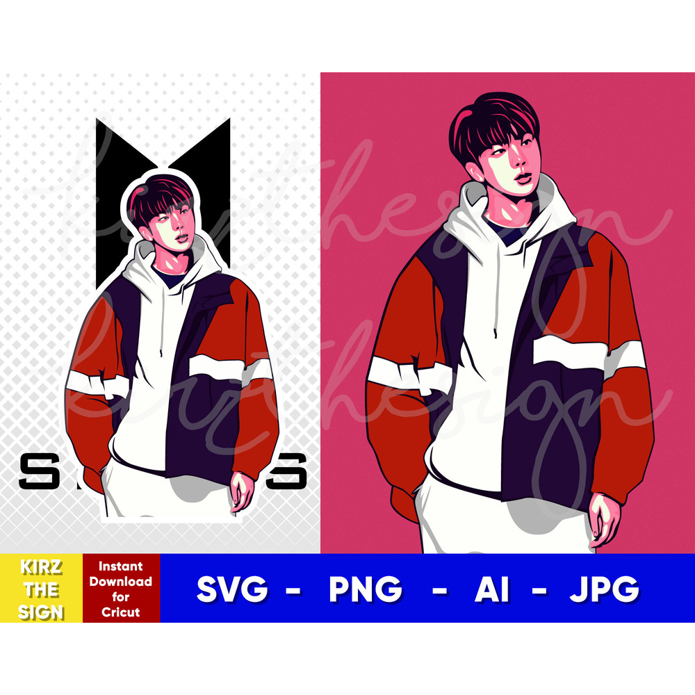 BTS Jin  Svg, Png, Ai  Digital Download Vector for Poster PrintWall Decor - 1.jpg
