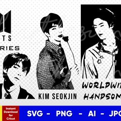 bts jin stencil , svg, png, ai , digital download cut file template for cricut silhouette vector