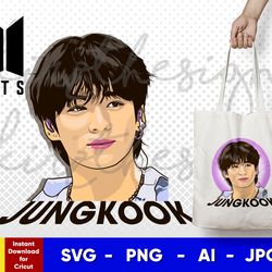 bts jungkook (jk) cut file , svg, png, ai , digital downloadable file template for cricut vector