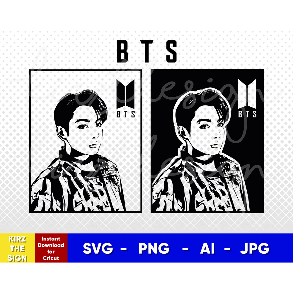 BTS Jungkook (JK) Stencil Svg, Png, Ai Digital Download cut file template for Cricut silhouette vector - 1.jpg