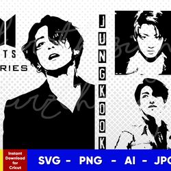bts jungkook stencil , svg, png, ai , digital download cut file template for cricut silhouette vector