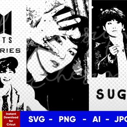 bts suga stencil , svg, png, ai , digital download cut file template for cricut silhouette vector