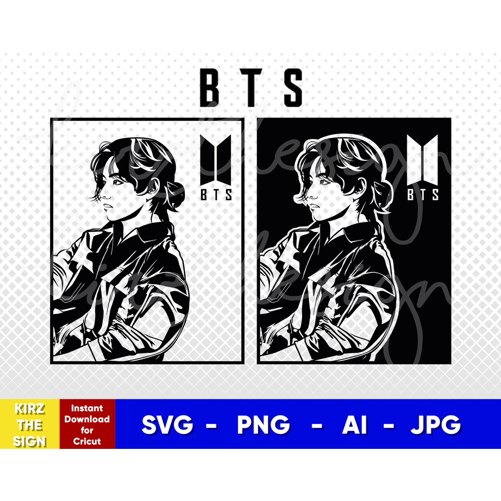 BTS V (Taehyung) Stencil Svg, Png, Ai Digital Download cut file template for Cricut silhouette vector - 1.jpg