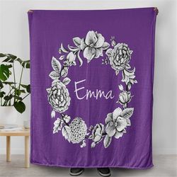 june birth month flower rose blanket with customized name, fleece super soft plush blanket, birthday gifts for her, pers