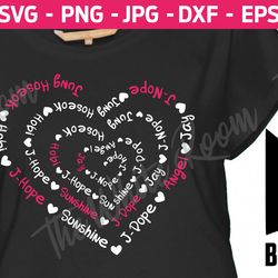 svg - bts jhope heart nicknames shirt - instant download bangtan png, jpg, dxf, eps file