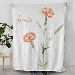 carnation flower blanket, home decoration ideas, gifts for mom, gifts for flower lovers, orange and white blanket, beddi