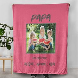 father's day photo blanket, personalized picture print gift for dads and granddads, gifts from grandkids and kids for pa