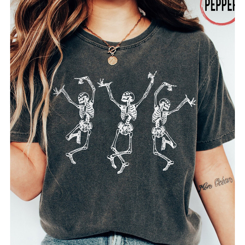 Dance Skeleton Comfort Colors Shirt, Dancing Skeleton Halloween, Vintage Ghost Halloween Shirt, Funny Skeleton Shirt, Retro Fall Shirt - 1.jpg