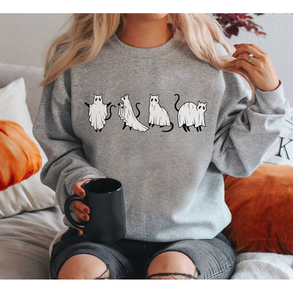 Cat Halloween Sweatshirt, Ghost Halloween Shirt, Ghost Cat Shirt, Fall Sweatshirt for Women - 3.jpg