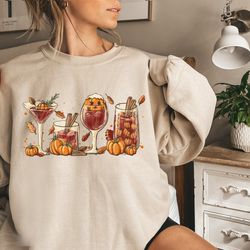 fall wine sweatshirt, halloween wine shirt, pumpkin drink t shirt