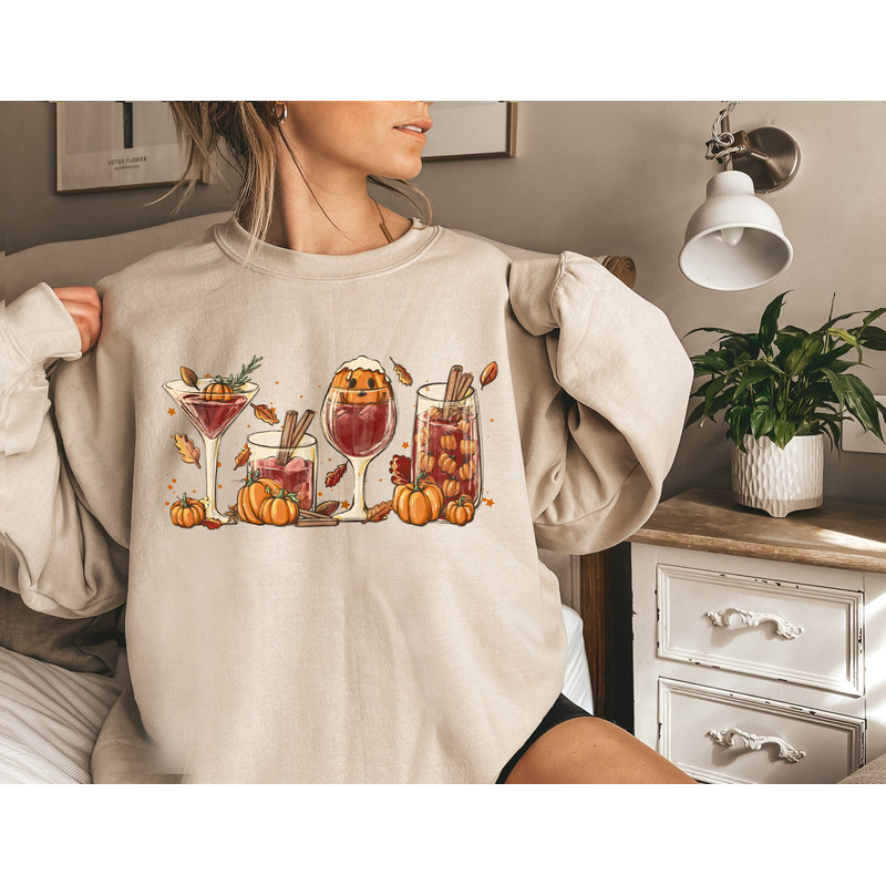 Fall Wine Sweatshirt, Halloween Wine Shirt, Pumpkin Drink T Shirt, Fall Sweatshirt, Thanksgiving Crewneck - 1.jpg
