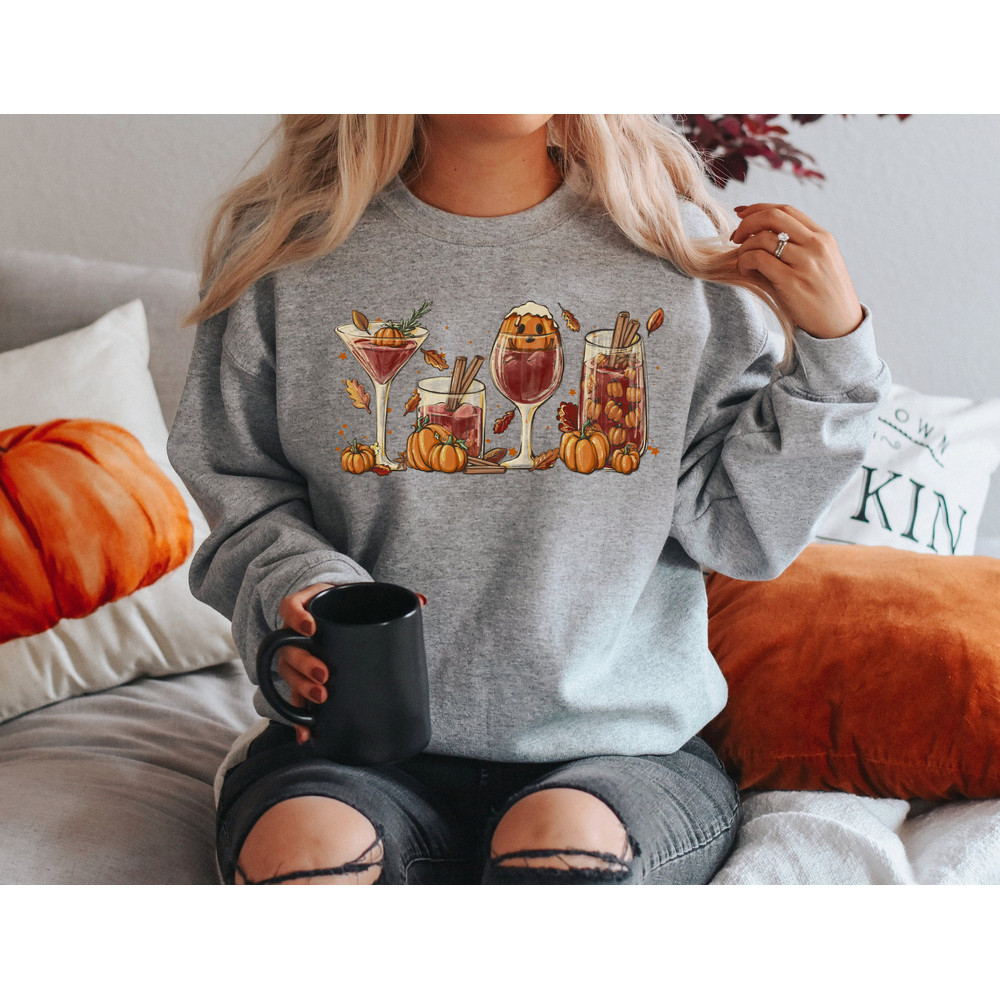 Fall Wine Sweatshirt, Halloween Wine Shirt, Pumpkin Drink T Shirt, Fall Sweatshirt, Thanksgiving Crewneck - 3.jpg