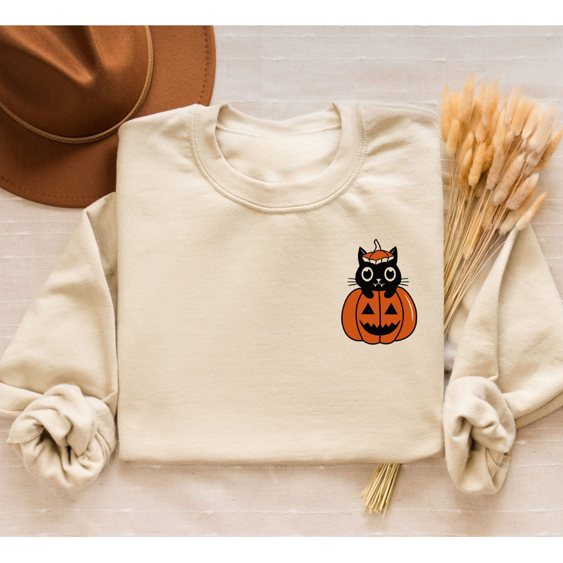 Pumpkin Halloween Sweatshirt, Cat Halloween Shirt, Pumpkin Shirt, Fall Sweatshirt for Women - 4.jpg