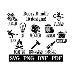boozy bundle, 10 designs! svg-png-pdf-dxf diy tshirts, decals, wine glasses, beer mugs, gift bags