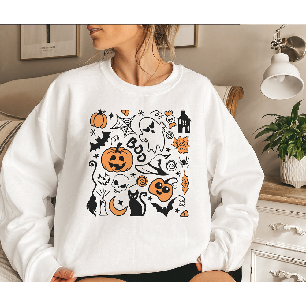 Retro Halloween Sweatshirt, Vintage Halloween Crewneck for Women, Gothic Cottagecore Cat - 5.jpg