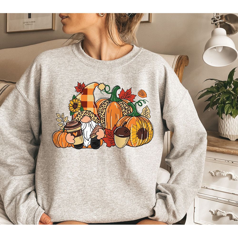Thanksgiving Gnome Shirt, Happy Thanksgiving Sweatshirt, Womens Fall Apparel Plus Size, Friendsgiving Shirt, Happy Turkey Day Crewneck - 1.jpg