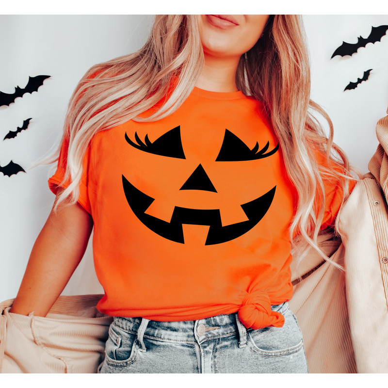 Womens Jack-O-Lantern Shirt, Pumpkin Face Sweatshirt Jackolantern Funny Halloween Shirts for Women, Halloween Crewneck Sweatshirt for Women - 3.jpg