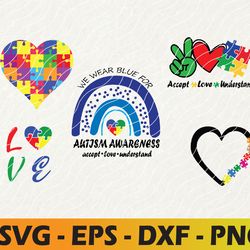 autism awareness svg bundle, we wear blue svg, autism puzzle svg, autism heart svg, accept love understand svg, svg, png
