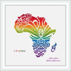 Cross stitch pattern map Africa silhouettecontinent mainland island rainbow ornament country geography patterns PDF