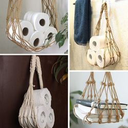 hanging cotton rope toilet paper holder mesh storage bag wall mounted tissue holder