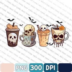 Skeleton Coffee Cups Png Sublimation Design Download, Coffee Cups Png, Skull Coffee Cup Png, Scary Coffee Cup Png