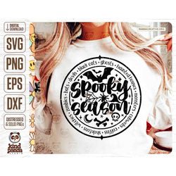 spooky season svg png - halloween shirt design, distressed spooky vibes sublimation, round halloween sweatshirt dtf tran