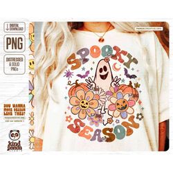 floral halloween ghost png, spooky season sublimation, groovy halloween shirt dtf transfer, retro hippie ghost, fall vib