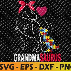 grandmasaurus t rex dinosaur grandma saurus autism awareness svg, eps, png, dxf, digital download