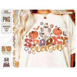 spooky season png, groovy halloween sublimation, cute ghost shirt design, retro hippie ghoul dtf transfer, floral ghost