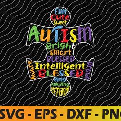 autism awareness heart blessed kids child autistic svg, eps, png, dxf, digital download