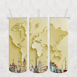 world map tumbler design, 20 oz skinny tumbler design, sublimation image, tumbler wrap, world map cup, world map png