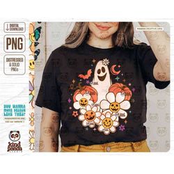 retro ghost png, floral halloween sublimation, cute ghouls, spooky season, vintage halloween shirt dtg dtf, groovy witch
