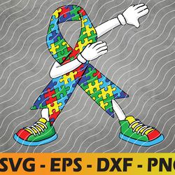 autism awareness kids dabbing puzzle piece love dab dance svg, eps, png, dxf, digital download