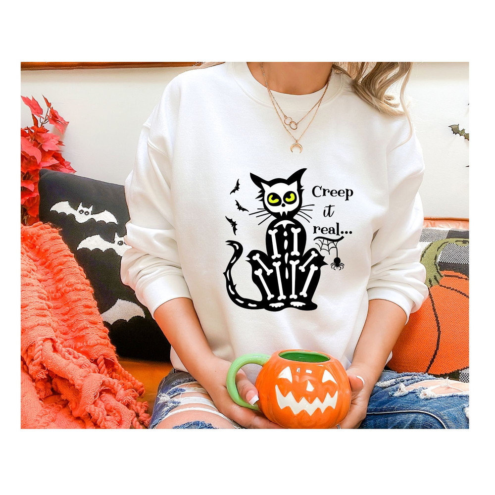 Cat Creep it Real Sweatshirt, Halloween Vintage, Halloween Crewneck, Halloween Sweater, Funny Halloween, Retro Halloween HalloweenUniversity - 2.jpg