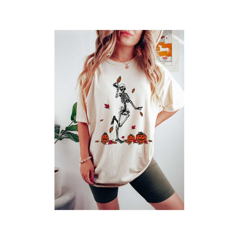 Comfort Colors ,Skeleton With Fall Leaves Shirt,Halloween Skeleton, Trendy Shirts, Trick Or Treat, GiftForHer,OversizedShirts,ChristmasShirt - 1.jpg